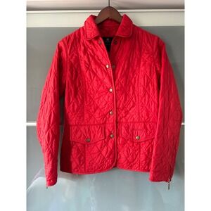 Barbour Flyweight Cavalry Quilted Jacket Red Snap Button Zip Tailor Women US 4